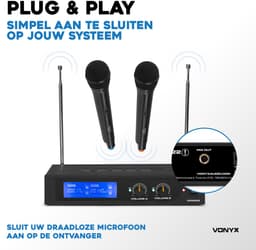 Draadloze microfoonset - Vonyx WM522 draadloze VHF microfoonset met 2 handmicrofoons — thumbnail 3