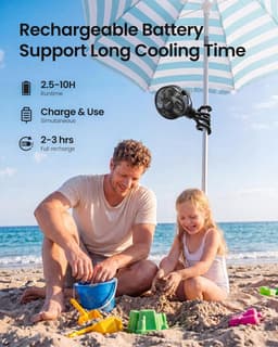 Mini Clip-on Ventilator – Oplaadbare Ventilator met 2000mAh Batterij – 3 Snelheden – 360° Draaibaar – Flexibel Statief – Stille Ventilator voor Kinderwagen, Bureau, Camping en Reizen — thumbnail 3