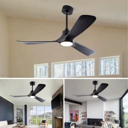 MODENUIT Plafondventilator – 132 cm – Met Verlichting en Afstandsbediening – ABS en IJzer – Zwart — thumbnail 2