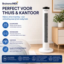Bruinsma INEX Torenventilator - Verticale ventilator - Vloerventilator - Tafelventilator - Stil - Afstandsbediening - Oscillatie - 3 Snelheden - Timer 7,5 Uur - 45W - Staande Ventilator Voor Slaapkamer, Woonkamer En Kantoor - 81 CM - Wit — thumbnail 5