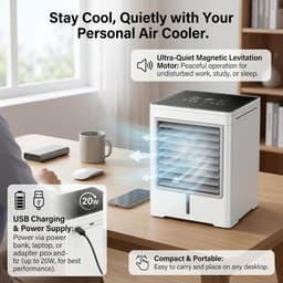 Mini Air Cooler - Persoonlijke Koeler - Persoonlijke Koeling - Gradiënt Koeling - 470ml Tank - Wit — thumbnail 4