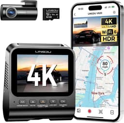 SnelShoppen - V620 Dashcam Voor en Achter 4K+1080P, WiFi GPS, 64GB SD-Kaart, Auto Camera met Parking Monitor, Nachtzicht, WDR, ADAS, 170° Brede Hoek, — thumbnail 1