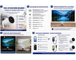 Mini Beamer 4K – YDH-HY300 Projector met WiFi 6 | 94 inch | 500 Lumen | Draagbaar & Compact | Draadloze en Bedrade Verbinding | Geschikt voor Thuisbioscoop & Cadeau