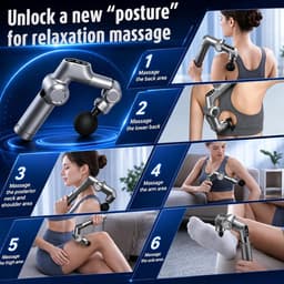Massagepistool - Grijs - U-vormig met Verlenggreep - Ergonomisch en Inklapbaar - Voor Nek, Rug en Schouders — thumbnail 4