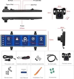 Dashcam voor auto - Zilver - 11,26 inch - IPS Touchscreen Spiegel Dashcam met Voor- en Achtercamera - Met CarPlay en Android Auto — thumbnail 5