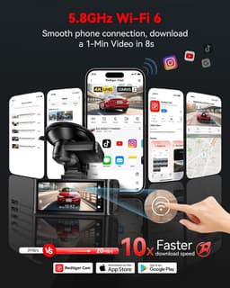 Dashcam voor auto - Zwart - 3,18 inch touchscreen - 4K UHD en 1080p dubbele camera met GPS en WiFi - Voor veilig rijden — thumbnail 3