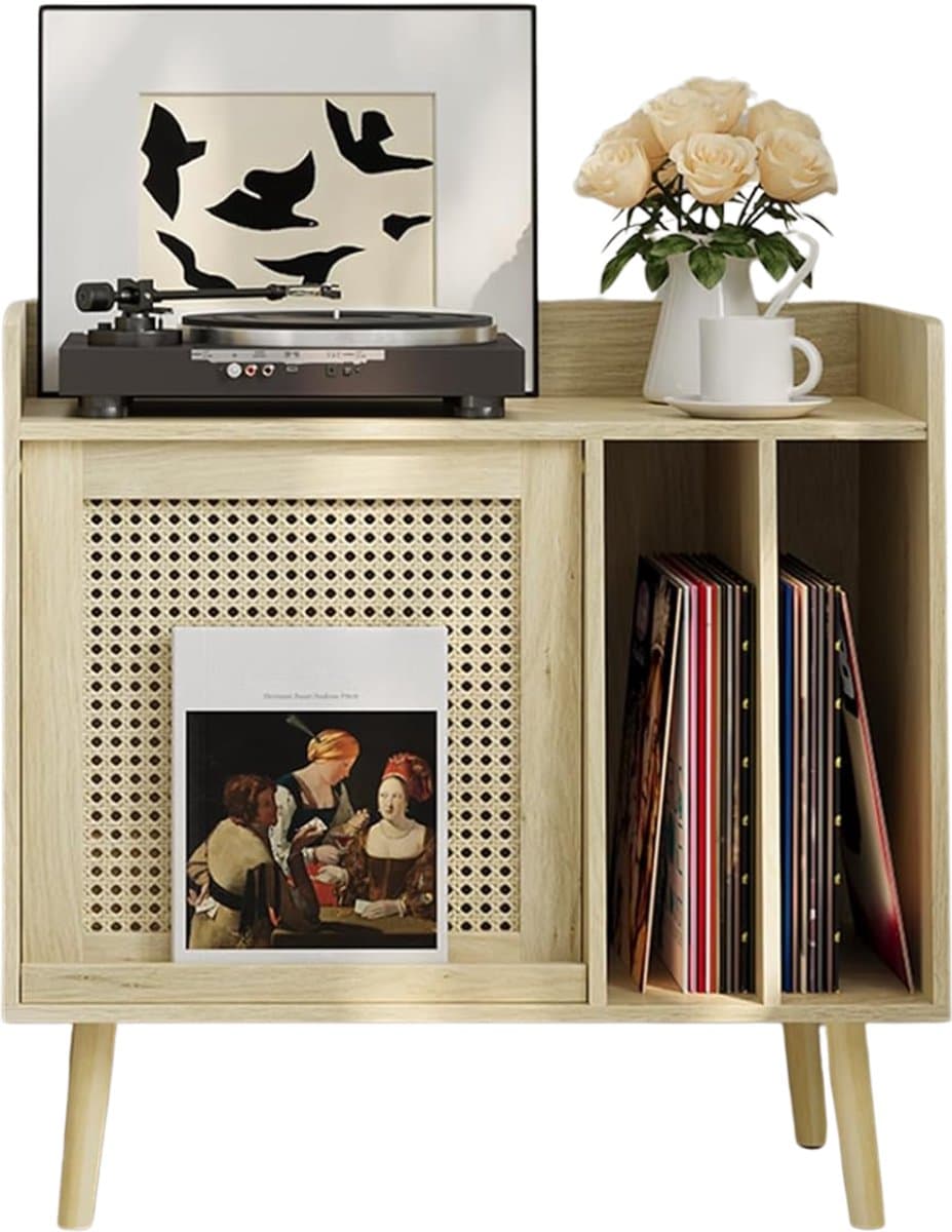 SNJY® Platenspeler Meubel - Platenspeler Kast - LP Houder - Platenhouder - 36,5D x 66B x 64H cm - Lichtbruin — afbeelding 1