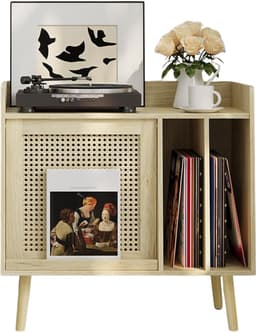 SNJY® Platenspeler Meubel - Platenspeler Kast - LP Houder - Platenhouder - 36,5D x 66B x 64H cm - Lichtbruin — thumbnail 1