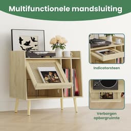SNJY® Platenspeler Meubel - Platenspeler Kast - LP Houder - Platenhouder - 36,5D x 66B x 64H cm - Lichtbruin — thumbnail 3