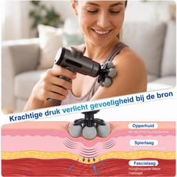 Massagepistool – Draagbaar Massagepistool – Massageapparaat met 99 Snelheden – Massage Gun met 9 Massagekoppen – Handmassageapparaat voor Nek, Rug en Benen – Inclusief Reistas – Grijs — thumbnail 5