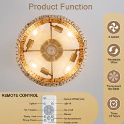 Inbouwventilator met lamp 19 inch - Dubbele bediening via app en afstandsbediening - Zes ventilatorsnelheden - ABS-bladen met rotan-design - Geschikt voor kleine slaapkamers - Minimalistische rustieke stijl — thumbnail 5
