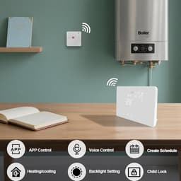 Slimme Thermostaat WiFi - Draadloze Kamerthermostaat - Verwarming Regelen - App en Stem Bediening - 5A Ontvanger - Wit — thumbnail 3
