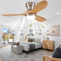 Plafondventilator Met Verlichting – 36 Inch 90 Cm – 3 Bladen – Hout En Metaal – Satijnnikkel Natuurlijk Hout – Afstandsbediening 6 Snelheden — thumbnail 2