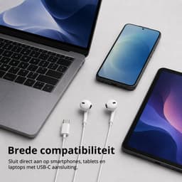 FourGoods USB-C Oortjes met Draad - Microfoon - Wit - Bedrade Oordopjes - Muziek & Oproepbediening — thumbnail 5