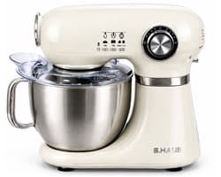 Swiss Haus® KM2005 Keukenmachine – 1000W Keukenrobot – 5L RVS Mengkom met Handgreep – 12 Snelheden – Retro Design – Multifunctionele Keukenmixer met Accessoires - Crème