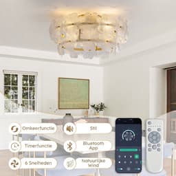 Plafondventilator met Verlichting 52x52x28 cm – Ventilatorlamp met LED-Verlichting – Voor Slaapkamer – Goud + Glass — thumbnail 5