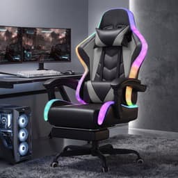Devoko Game Stoel met ledverlichting-Ergonomische Gamestoel-Gaming chair met voetensteun-Bureaustoel met hoofdsteun en taille massage-Zwart grijs — thumbnail 4