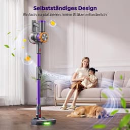 FOSMET Draadloze Hand & Steelstofzuiger - 75000Pa / 600W / 70 Min - Accustofzuiger Zonder Zak - Zelfstandig Staand - Flexibel Buiggewricht - 1,2L Reservoir - Anti-Tangle - Groene LED - Voor Harde Vloeren, Tapijt, Dierenharen & Auto — thumbnail 5