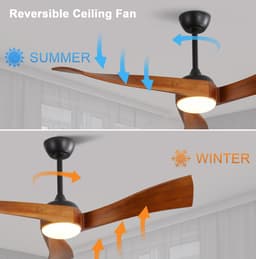 DESMIU Plafondventilator Met Verlichting 132 Cm - 6 Snelheden En Afstandsbediening - Voor Woonkamer En Slaapkamer - Metaal En Hout - Zwart — thumbnail 4