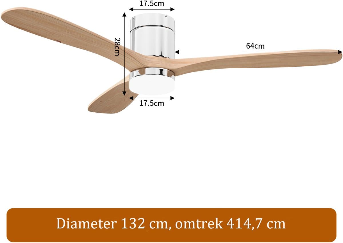2-in-1 Plafondventilator, Verstelbare Plafondventilator 3 Kleuren LED-Verlichting, 6 Snelheden, 5 Bladen, Geschikt Zowel Winter Zomer, Ideaal Meer Comfort (Natuurlijke Houtkleur, 5 Bladen, 107cm) — afbeelding 1