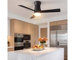 2-in-1 Plafondventilator, LED-Verlichting, 3 Instelbare Kleuren, 6 Snelheden, 3 Bladen, Sfstandsbediening, Timerfunctie, Geschikt voor Zowel Winter als Zomer, Ideaal Woonkamer (Zwart, 107 cm)