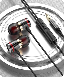 2 x Bedrade oortjes - In Ear Oordopjes - Oortjes met Draad en Microfoon - Extra Bass - 3,5mm Jack Aansluiting - 120cm kabel - Zwart — thumbnail 3