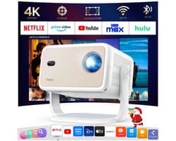 SnelShoppen - YOTON Y7 Projector 4K Smart TV, Draagbare Videoprojector met WiFi, Bluetooth, Native 1080P, 500 ANSI Lumens voor Netflix, YouTube, Prime