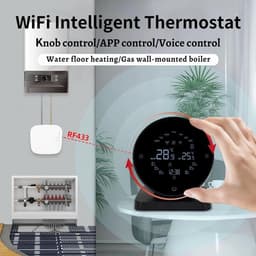 Slimme Thermostaat - Verwarming Regelaar - Energie Besparen - App & Spraak Bediening - 90x90mm - Zwart — thumbnail 3