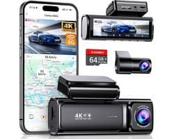 Camsy K803 Dual Dashcam voor auto - 4K & 1080p - Voor en achter Camera - WiFi en Gps - 3,59 inch LCD met App - Sony Sensor - Nachtzicht - Parkeerbewaking - G Sensor - Loop opname