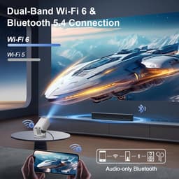 SnelShoppen - Mini-beamer 4K Full HD 1080p Draagbare Projector met WiFi 6, Bluetooth 5.4, Autokeystone, Handmatige Scherpstelling, 180° Draaibaar - Id — thumbnail 3