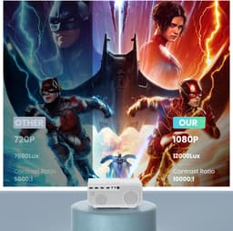 SnelShoppen - Mini Beamer WiFi Bluetooth Full HD 1080P, 4K Home Cinema, 300'' Display, Zoomfunctie, Compatibel met Smartphone/HDMI/USB/Laptop/Fire Sti — thumbnail 2