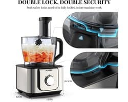 SnelShoppen - Multifunctionele Keukenmachine 1100 W met 3 Snelheden, Pulsfunctie, 3,2L Hakmolen, 1,5L Mixer, Kneedmachine, Citruspers, Rasp en Omkeerb