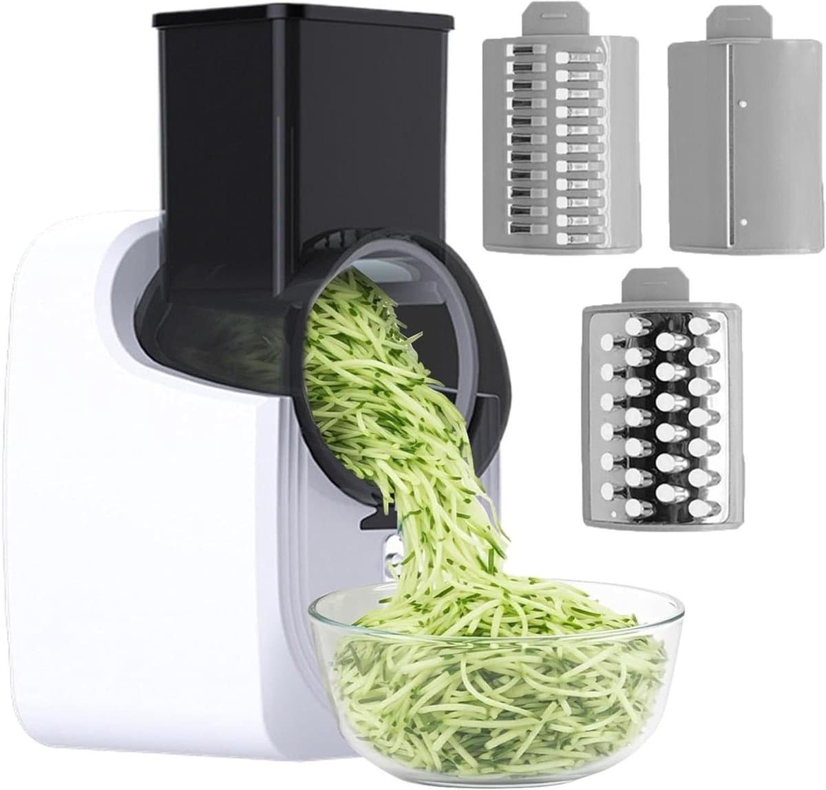 Elektrische Rasp - Keuken Snijder - Maaltijd Voorbereiding - 3 Wisselbare Snijders - 14x16x29cm - Wit — afbeelding 1