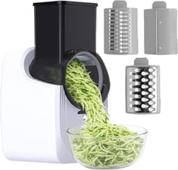 Elektrische Rasp - Keuken Snijder - Maaltijd Voorbereiding - 3 Wisselbare Snijders - 14x16x29cm - Wit — thumbnail 1
