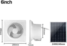 Afvoerventilator op zonne-energie - Raam wandventilator - Koeling en ventilatie - Vuurbestendig ABS materiaal - 15 cm gatdiameter - Wit — thumbnail 5