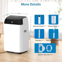 Draagbare airconditioners 10.000 BTU Vrijstaande kamerairco – ABS-behuizing, vloermodel in wit voor slaapkamer, appartement, thuiskantoor, studentenkamer – 40 x 46 x 87 cm — thumbnail 4