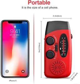 Noodradio Solar Opwindbaar & Batterij-DAB+/FM Draagbare Radio Oplaadbaar Met 2000mAh Powerbank Zonneenergie-rood — thumbnail 5
