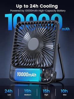 Draadloze Tafelventilator – 10000mAh Accu – Stil – LED Display – USB-C Oplaadbaar – 4 Snelheden – Zwart — thumbnail 4