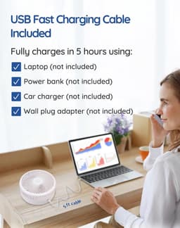 Opvouwbare Tafelventilator 7,7 Inch – Oplaadbare Ventilator met 7200mAh Batterij – USB-C – In Hoogte Verstelbaar – Met Afstandsbediening – 4 Snelheden – Stille Draagbare Ventilator voor Thuis, Kantoor en Camping — thumbnail 4