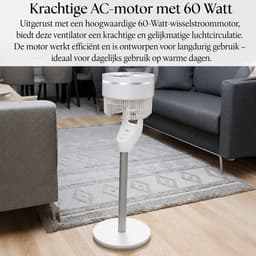 Zilan Air Circulator Statiefventilator – 25 cm – 60 Watt – Afstandsbediening – Timer 1-7 uur – 3 Snelheden – 55° Oscillatie – 90° Kantelbaar – Wit — thumbnail 2