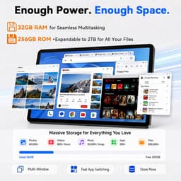 ExcitPower T70 Tablet - 32GB RAM - 256GB ROM - Met Toetsenbord - Met Lederen Hoesje - Android 16 - Grijs — thumbnail 3
