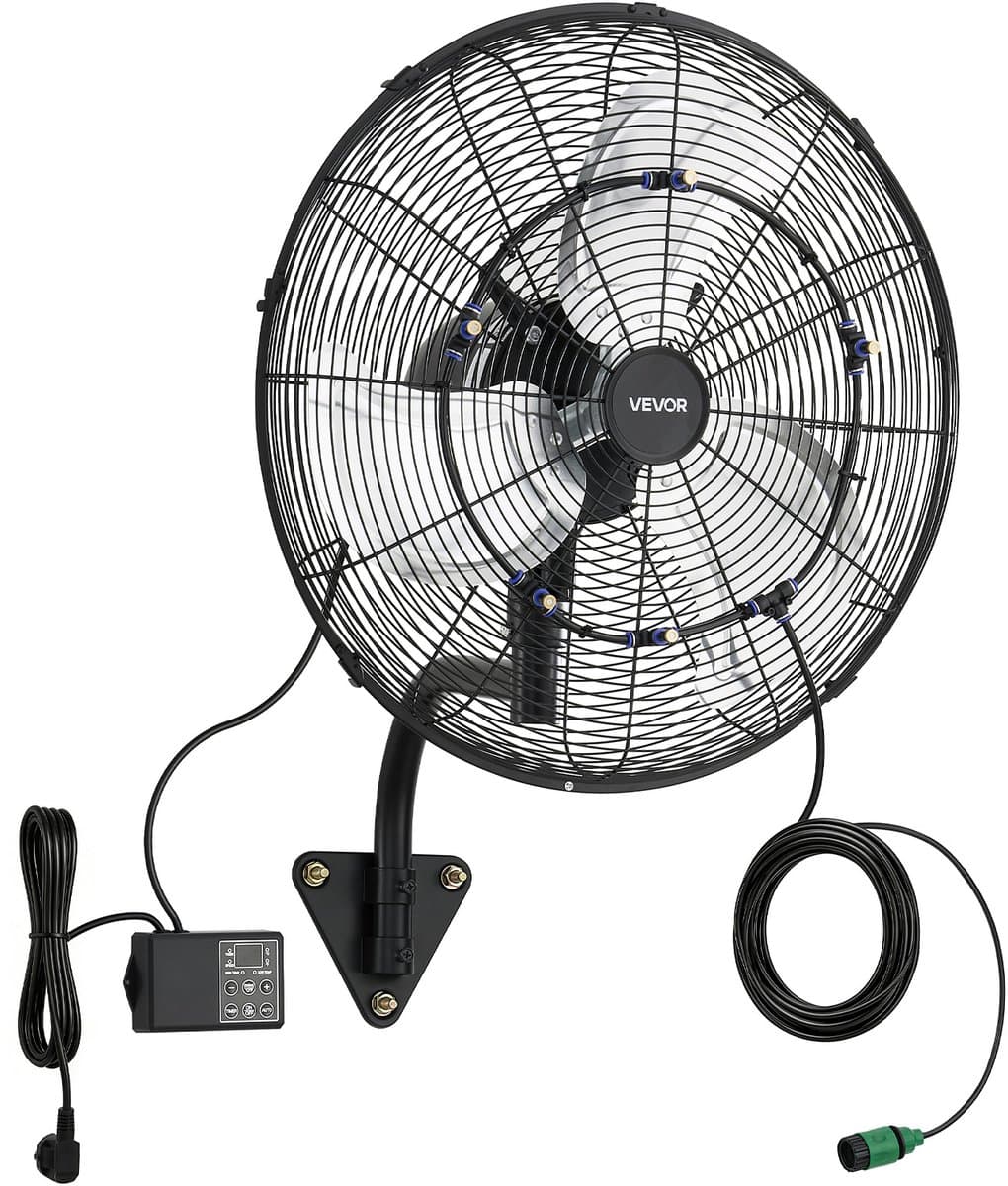 VEVOR 95W Industriële Wandventilator 56 cm, 7 m/s Oscillerende Wandventilator met Afstandsbediening, Vernevelingsfunctie & 18-uurs Timer, Commerciële Industriële Ventilator IP44 Waterdicht voor Werkplaats, Garage, Magazijn, Zwart — afbeelding 1