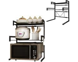 SnelShoppen - Aanpasbare Magnetron Kast - Keuken Rack - Keuken Plank - Keuken Opbergruimte - Verstelbare Magnetron Stand - Oven Rek - Metaal - Zwart