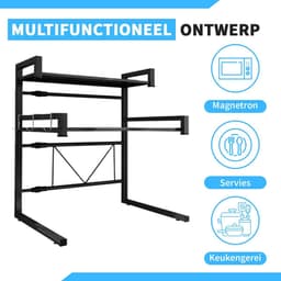 SnelShoppen - Aanpasbare Magnetron Kast - Keuken Rack - Keuken Plank - Keuken Opbergruimte - Verstelbare Magnetron Stand - Oven Rek - Metaal - Zwart — thumbnail 5