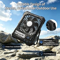 Oplaadbare Campingventilator met LED – 20000mAh – Afstandsbediening – USB Ventilator met Powerbank – Zwart — thumbnail 4
