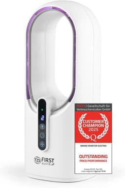 Bladloze Tafelventilator 2500mAh – Stil – 3 Snelheden – Timer – 7-Kleuren Nachtlamp – USB-C – Wit — thumbnail 1
