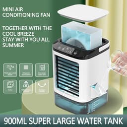 Ventilatoren - Mini Aircooler met Water - Mobiele Airco - Air cooler - LED Licht - Tafelventilator - Drie windsnelheden en twee sproeistanden — thumbnail 4