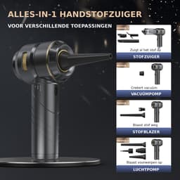 Auto Stofzuiger Draadloos 4-in-1 – Opvouwbare Handstofzuiger met Blaasfunctie – 16 kPa – 80.000 RPM – 3 Standen – USB-C – 11 Accessoires – Zwart/Goud — thumbnail 3