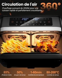 WELLENT Dubbele Airfryer - 2x6L - 12 liter - 2 manden - Airfryer XXL - Touchscreen - Kijkvenster - 8 programma's - 2950W — thumbnail 5