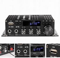 Mini Bluetooth Versterker - Stereo Audioversterker 2.0 - Bluetooth 5.0 - 40W × 2 - 2 Microfooningangen - FM Radio met USB/AUX/RCA en Afstandsbediening - Voor Muziek, Thuisbioscoop en Karaoke — thumbnail 4